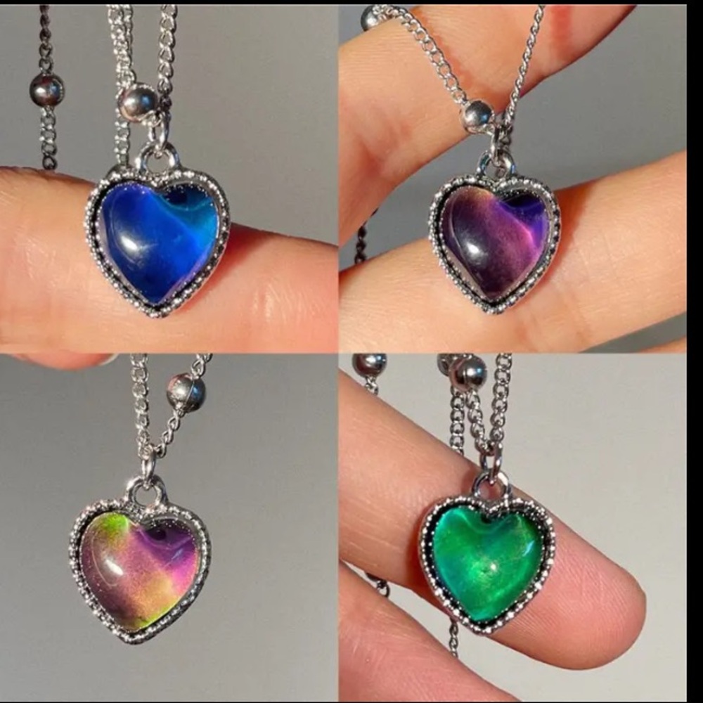 🆕Silver Plated Mood/Color Changing Heart Necklace-Beaded Necklace - Picture 4 of 7
